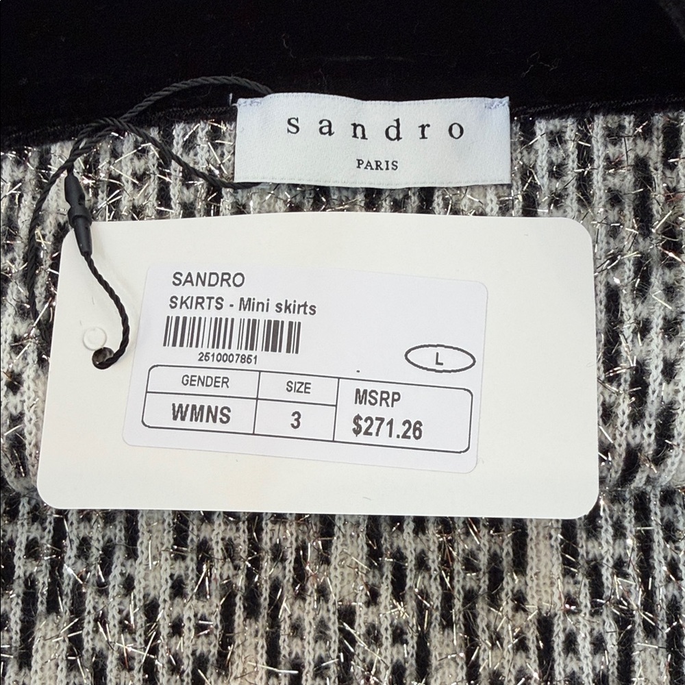 Sandro Paris Black and Cream Tweed Mini Skirt - Picture 2 of 11